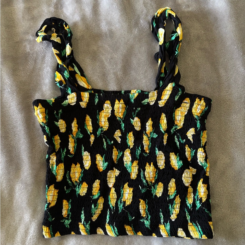 PINK Victoria's Secret Black and Yellow Smocked Tank Top